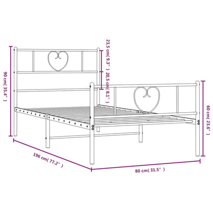 Bedframe Met Hoofd- En Voeteneinde Metaal 75 x 190 cm Zwart met hoofdbord & voetbord
