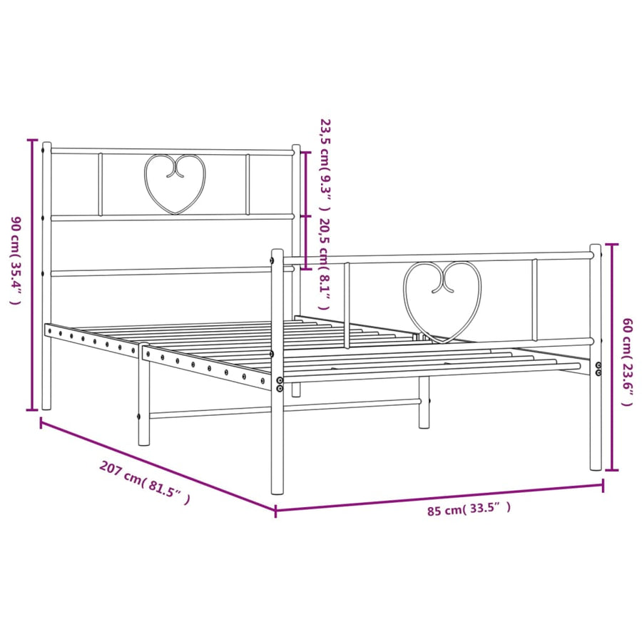 Bedframe Met Hoofd- En Voeteneinde Metaal 80 x 200 cm Zwart met hoofdbord & voetbord