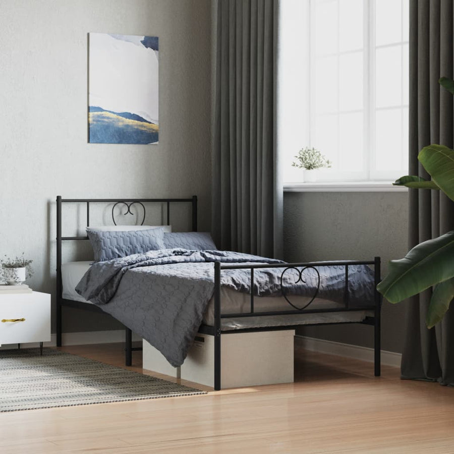 Bedframe Met Hoofd- En Voeteneinde Metaal 80 x 200 cm Zwart met hoofdbord & voetbord