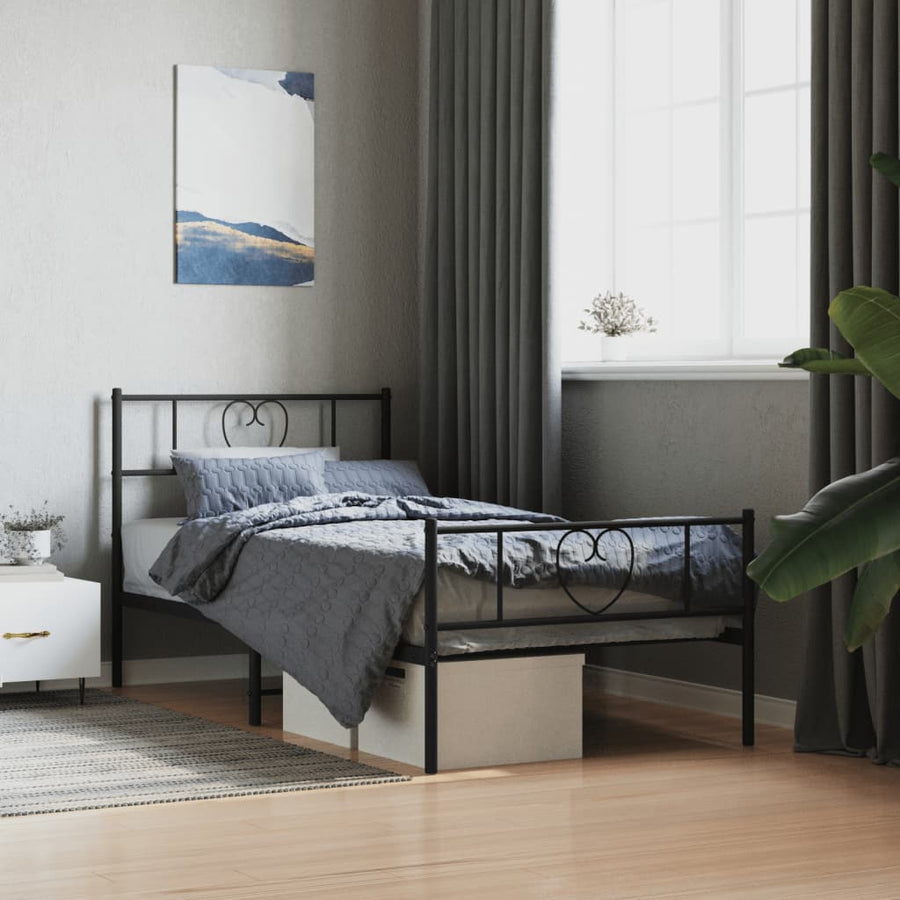 Bedframe Met Hoofd- En Voeteneinde Metaal 90 x 190 cm Zwart met hoofdbord & voetbord