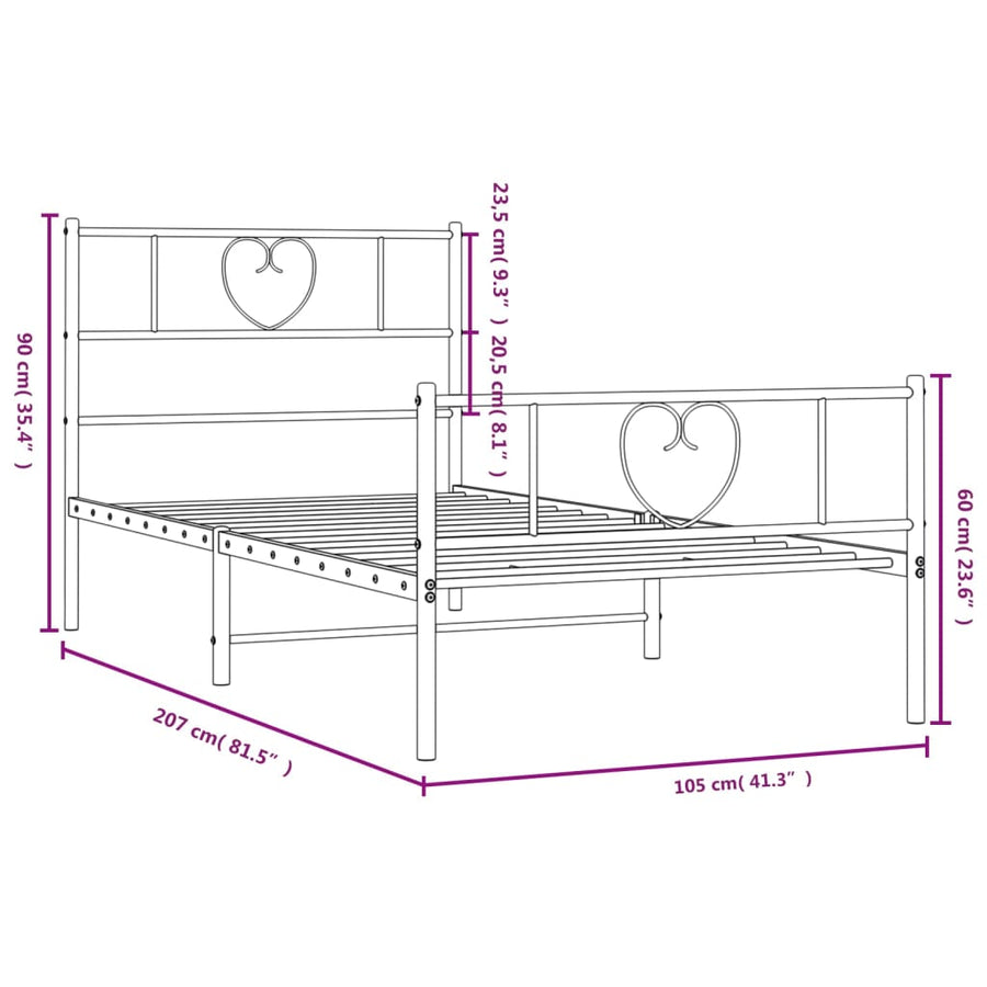 Bedframe Met Hoofd- En Voeteneinde Metaal 100 x 200 cm Zwart met hoofdbord & voetbord