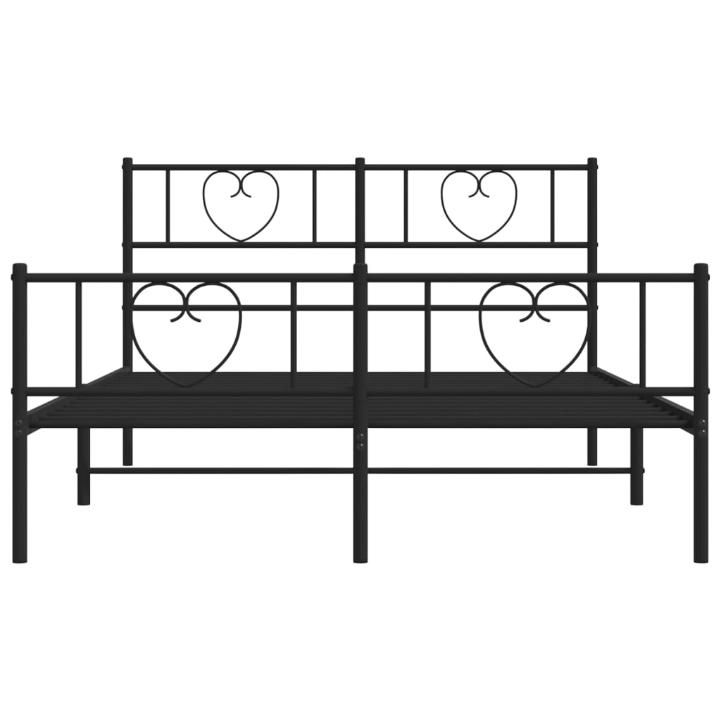 Bedframe Met Hoofd- En Voeteneinde Metaal 135 x 190 cm Zwart met hoofdbord & voetbord