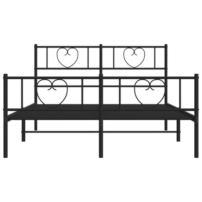 Bedframe Met Hoofd- En Voeteneinde Metaal 135 x 190 cm Zwart met hoofdbord & voetbord