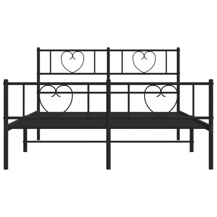 Bedframe Met Hoofd- En Voeteneinde Metaal 135 x 190 cm Zwart met hoofdbord & voetbord