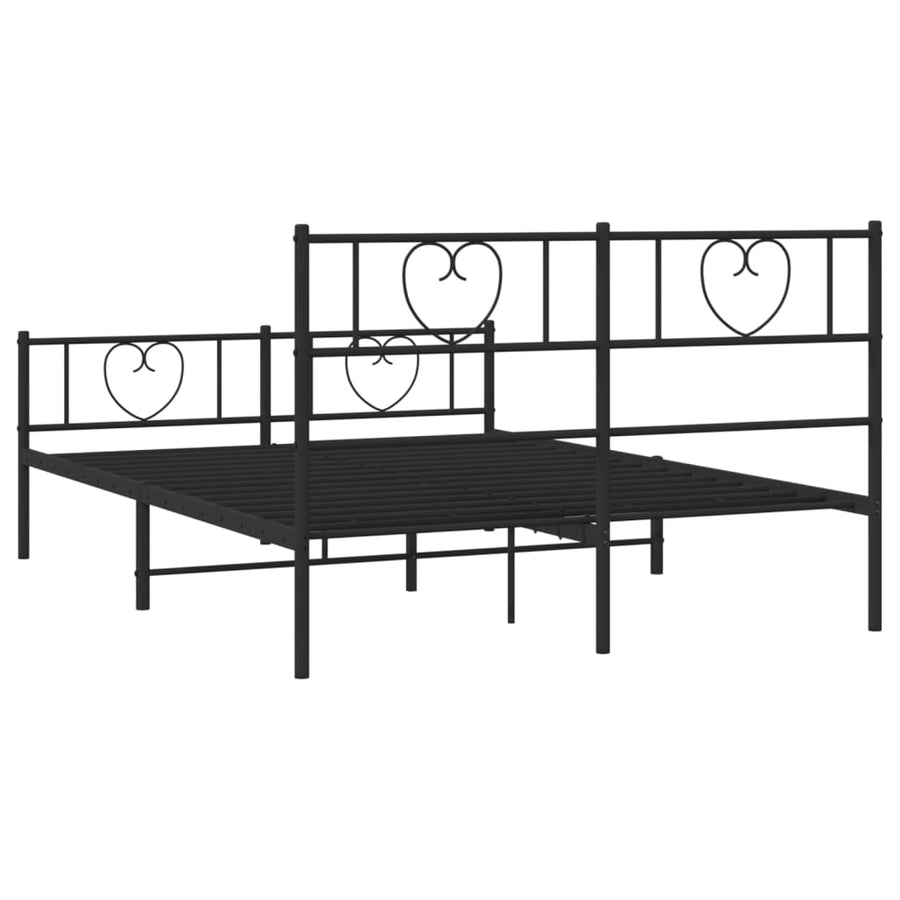 Bedframe Met Hoofd- En Voeteneinde Metaal 135 x 190 cm Zwart met hoofdbord & voetbord