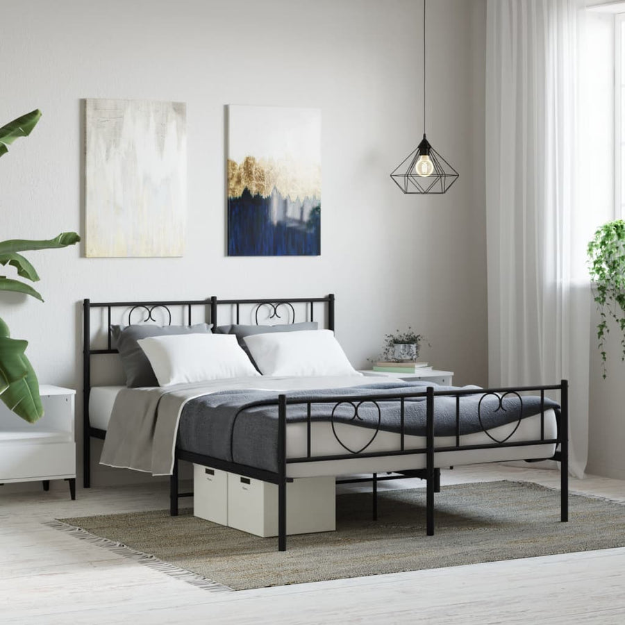 Bedframe Met Hoofd- En Voeteneinde Metaal 135 x 190 cm Zwart met hoofdbord & voetbord