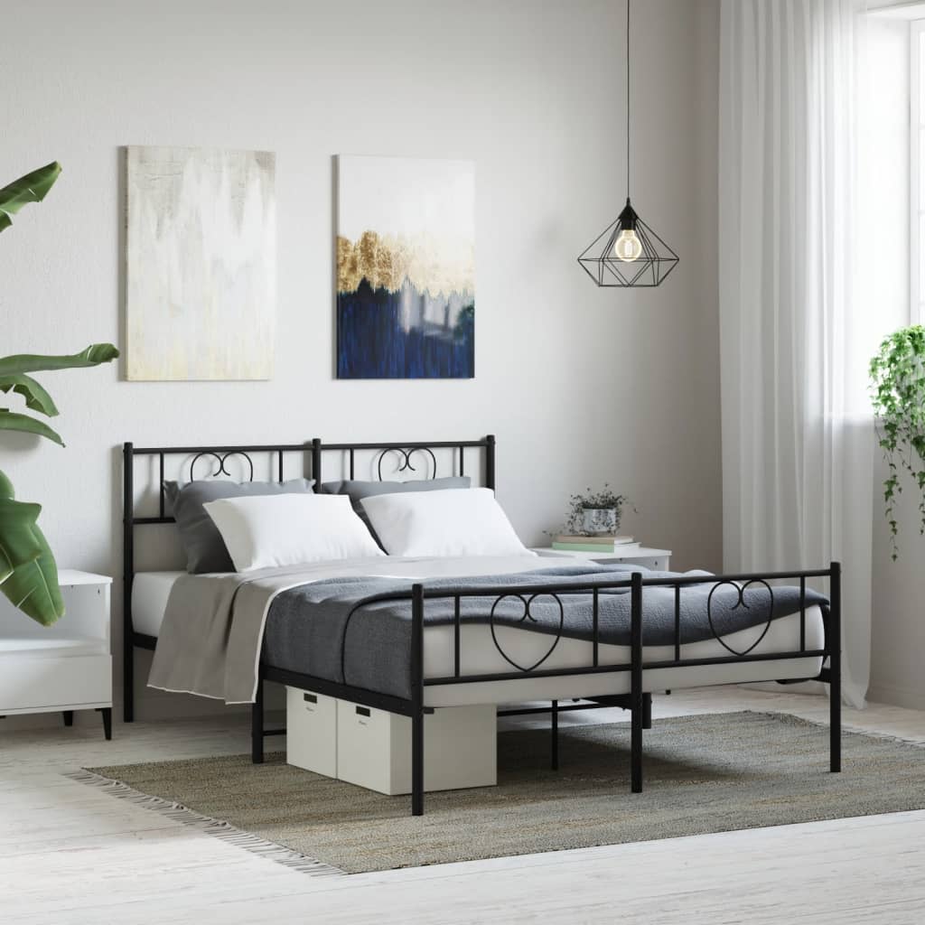 Bedframe met hoofd- en voeteneinde metaal zwart 140x190 cm 140 x 190 cm Zwart