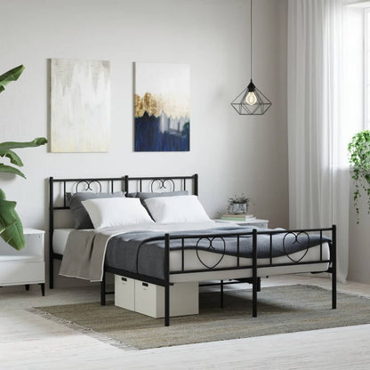 Bedframe met hoofd- en voeteneinde metaal zwart 140x190 cm 140 x 190 cm Zwart