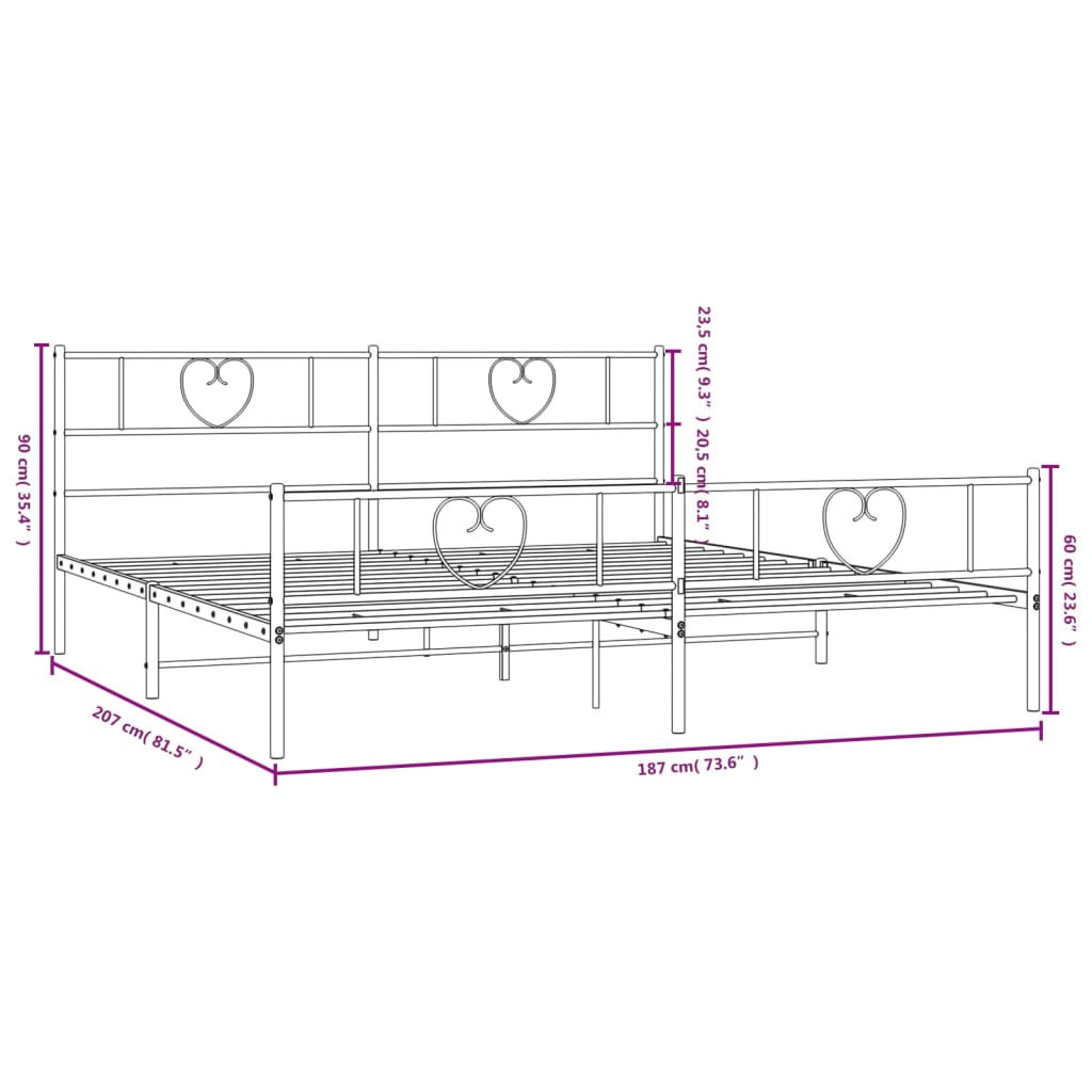 Bedframe Met Hoofd- En Voeteneinde Metaal 180 x 200 cm Zwart met hoofdbord & voetbord