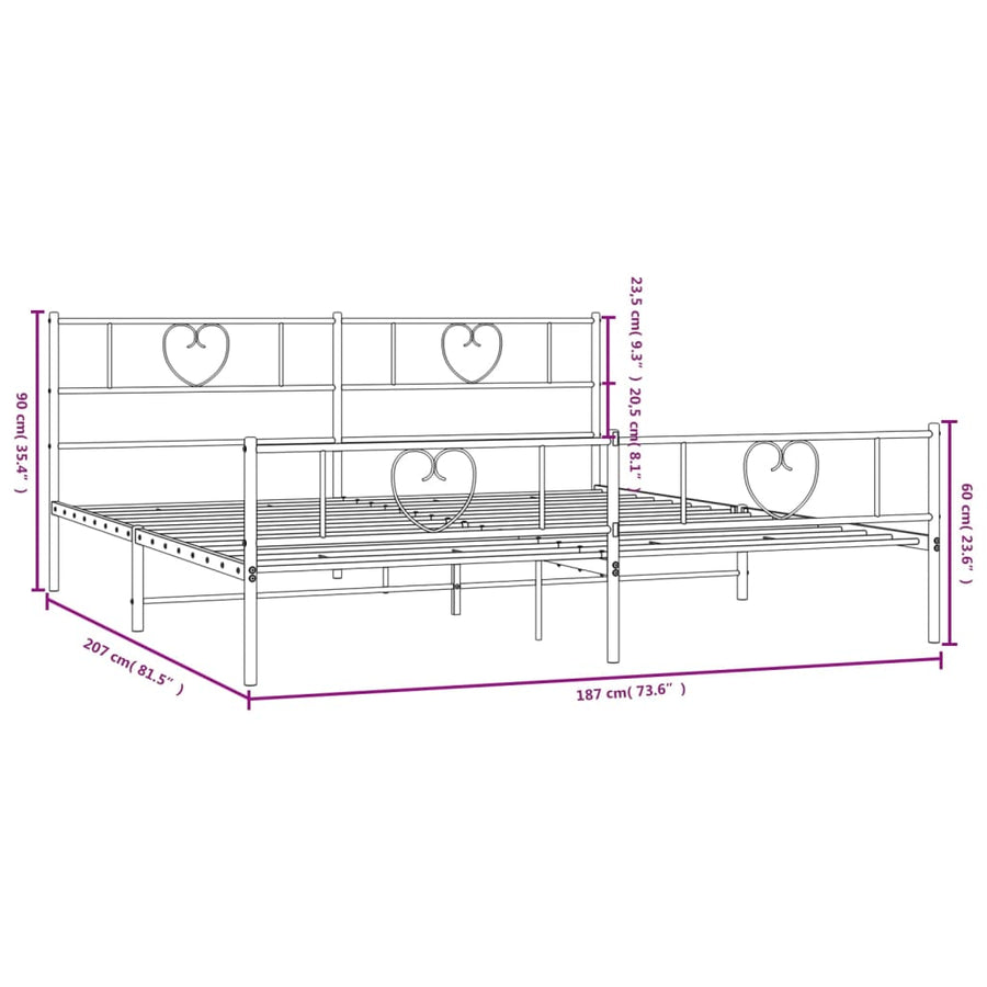 Bedframe Met Hoofd- En Voeteneinde Metaal 180 x 200 cm Zwart met hoofdbord & voetbord