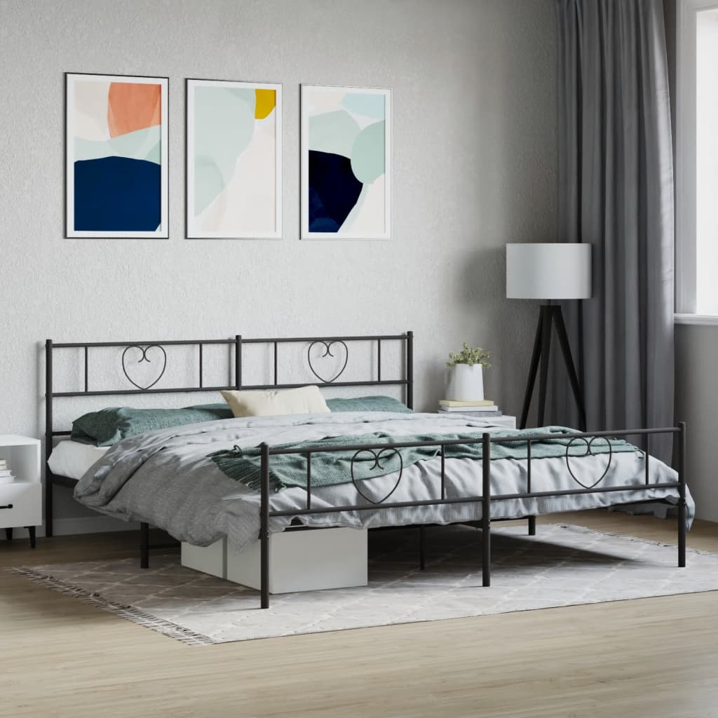 Bedframe Met Hoofd- En Voeteneinde Metaal 180 x 200 cm Zwart met hoofdbord & voetbord