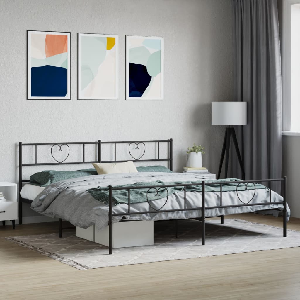 Bedframe Met Hoofd- En Voeteneinde Metaal 183 x 213 cm Zwart met hoofdbord & voetbord