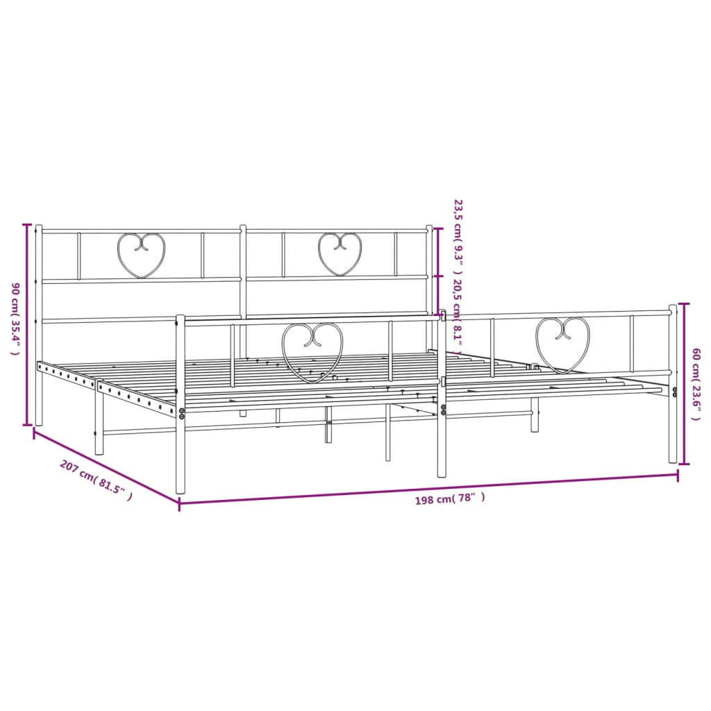 Bedframe Met Hoofd- En Voeteneinde Metaal 193 x 203 cm Zwart met hoofdbord & voetbord