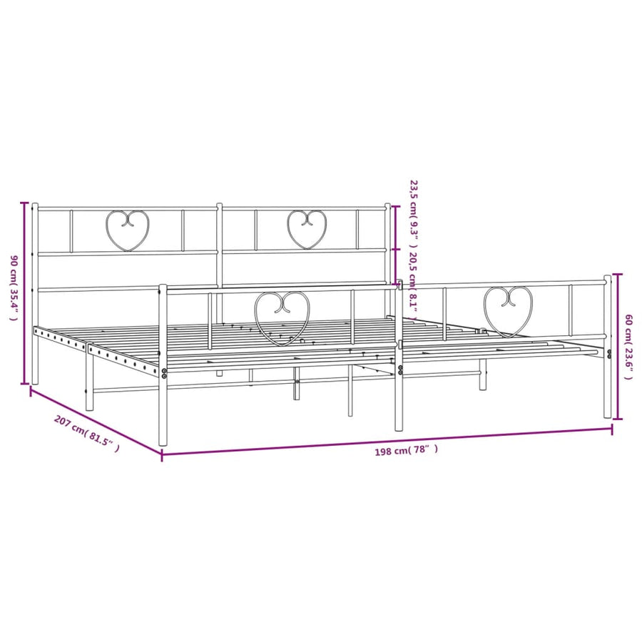 Bedframe Met Hoofd- En Voeteneinde Metaal 193 x 203 cm Zwart met hoofdbord & voetbord