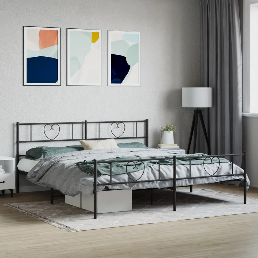 Bedframe Met Hoofd- En Voeteneinde Metaal 193 x 203 cm Zwart met hoofdbord & voetbord