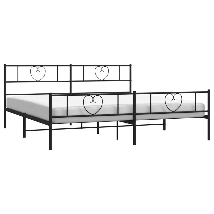 Bedframe Met Hoofd- En Voeteneinde Metaal 200 x 200 cm Zwart met hoofdbord & voetbord