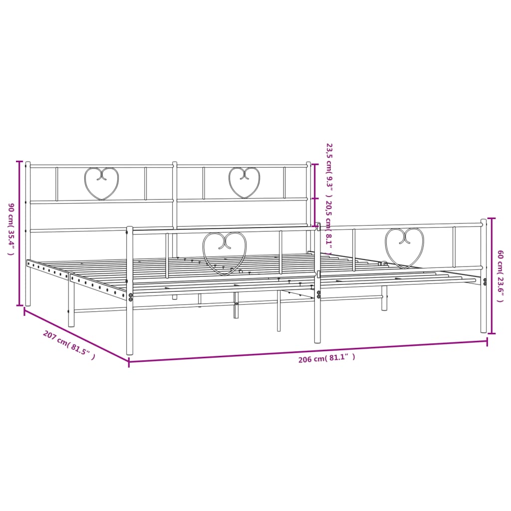 Bedframe Met Hoofd- En Voeteneinde Metaal 200 x 200 cm Zwart met hoofdbord & voetbord