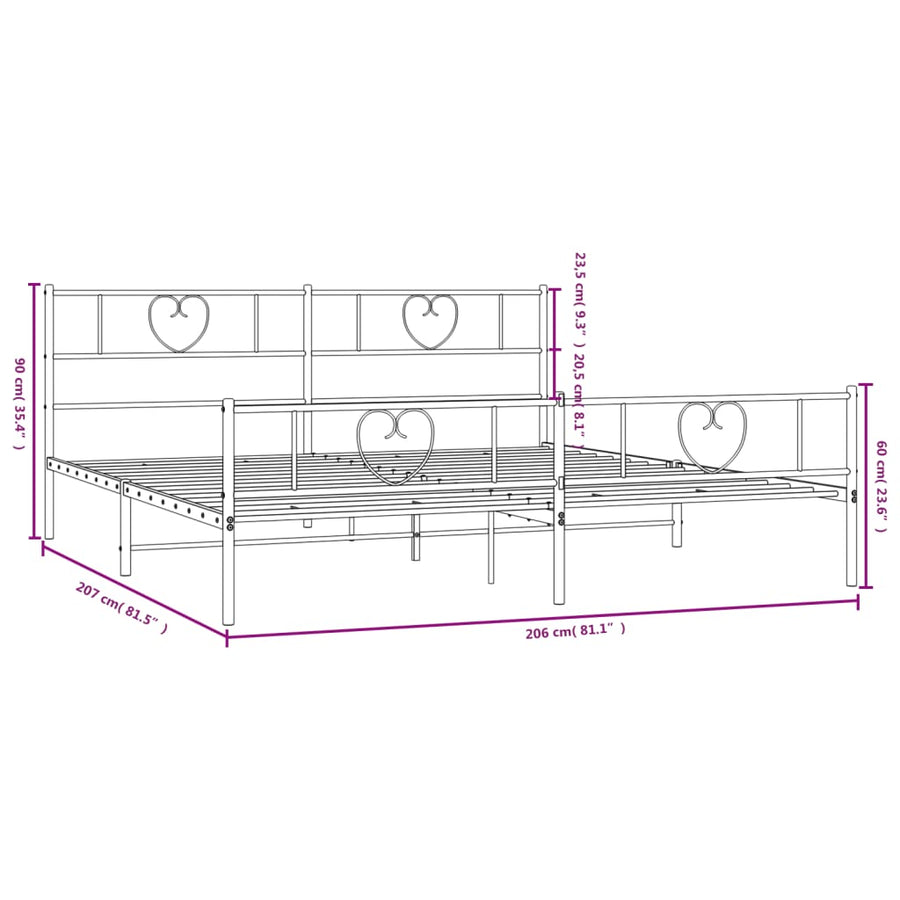 Bedframe Met Hoofd- En Voeteneinde Metaal 200 x 200 cm Zwart met hoofdbord & voetbord