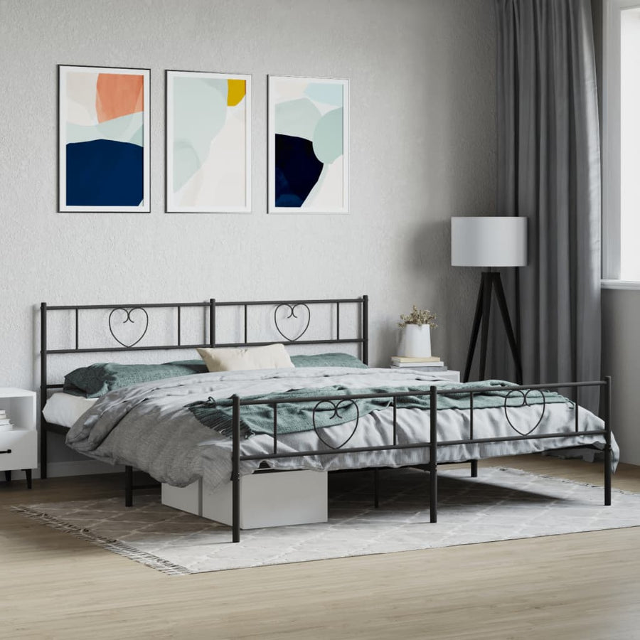 Bedframe Met Hoofd- En Voeteneinde Metaal 200 x 200 cm Zwart met hoofdbord & voetbord