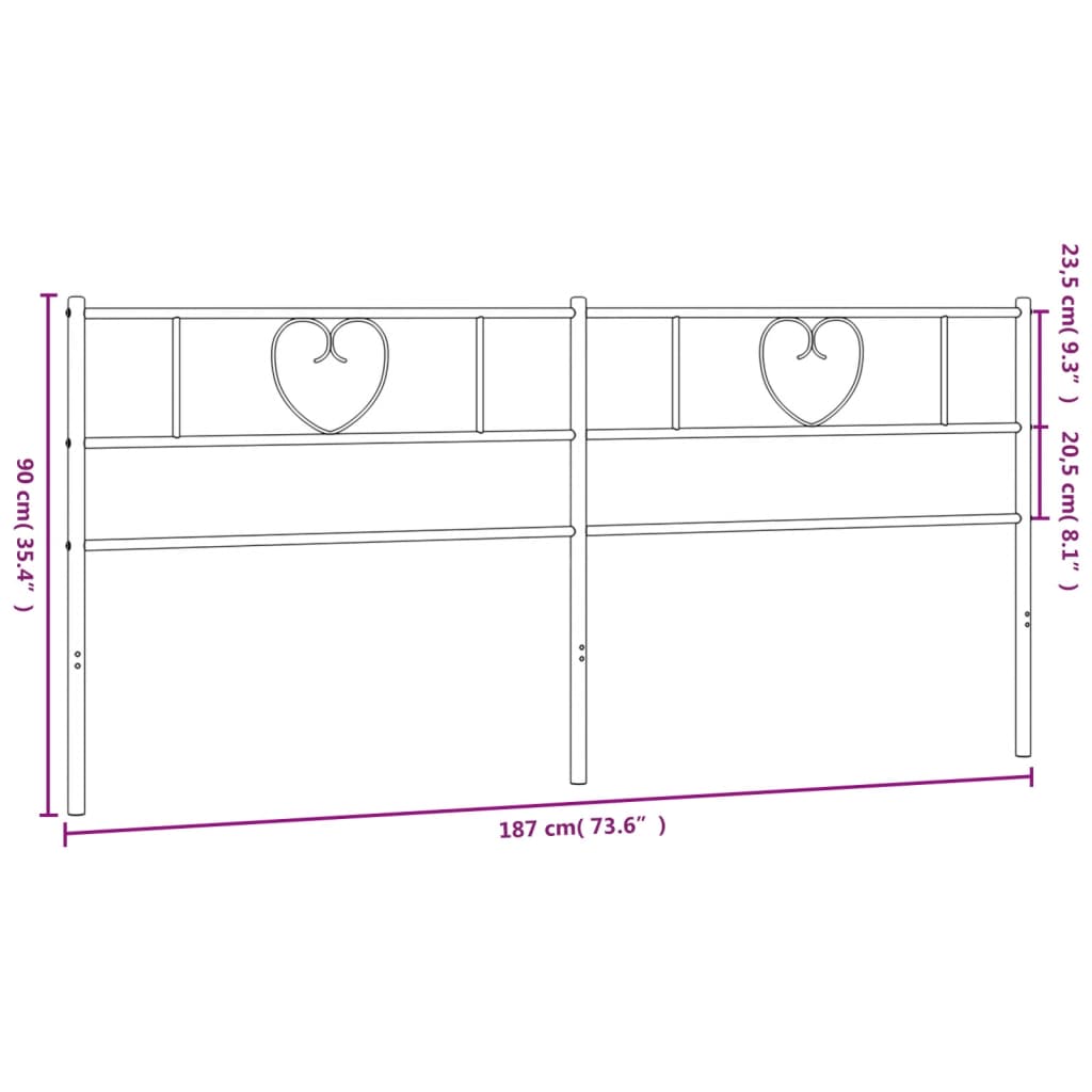 Vervangend hoofdbord 180 cm metaal zwart