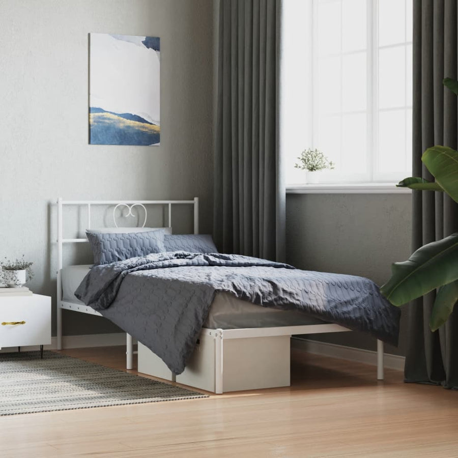 Bedframe Metaal 90 x 200 cm Wit met hoofdbord