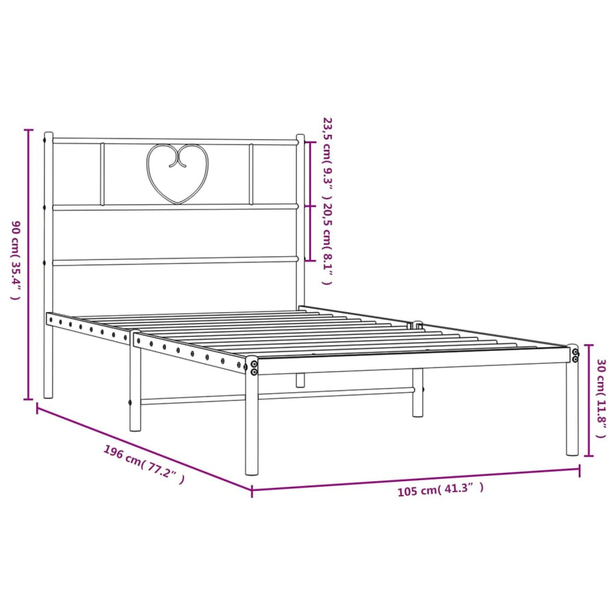 Bedframe Metaal 100 x 190 cm Wit met hoofdbord