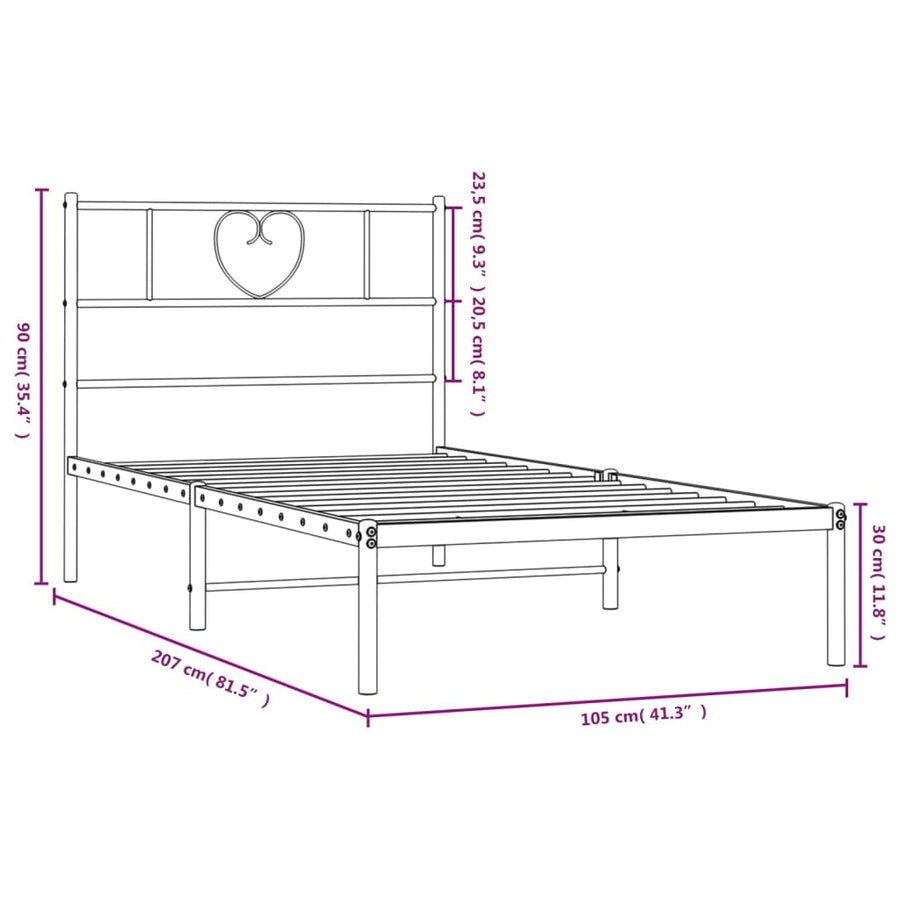 Bedframe Metaal 100 x 200 cm Wit met hoofdbord