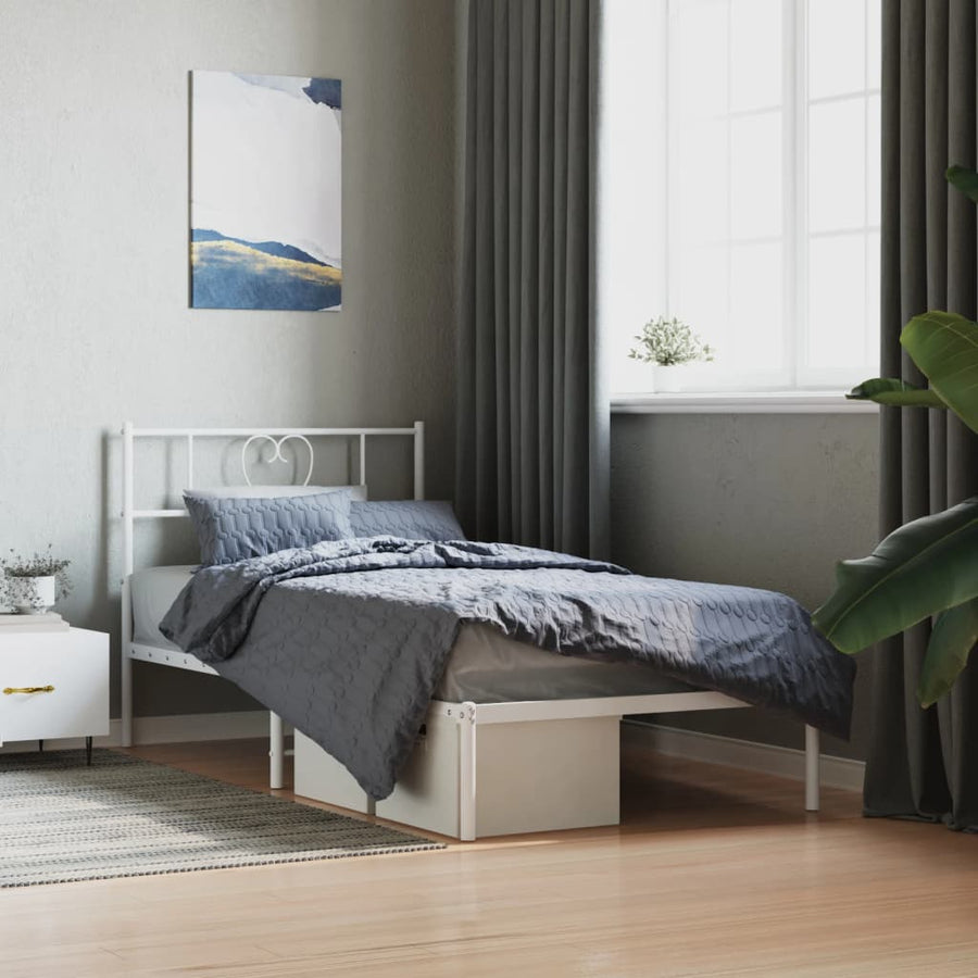 Bedframe Metaal 107 x 203 cm Wit met hoofdbord
