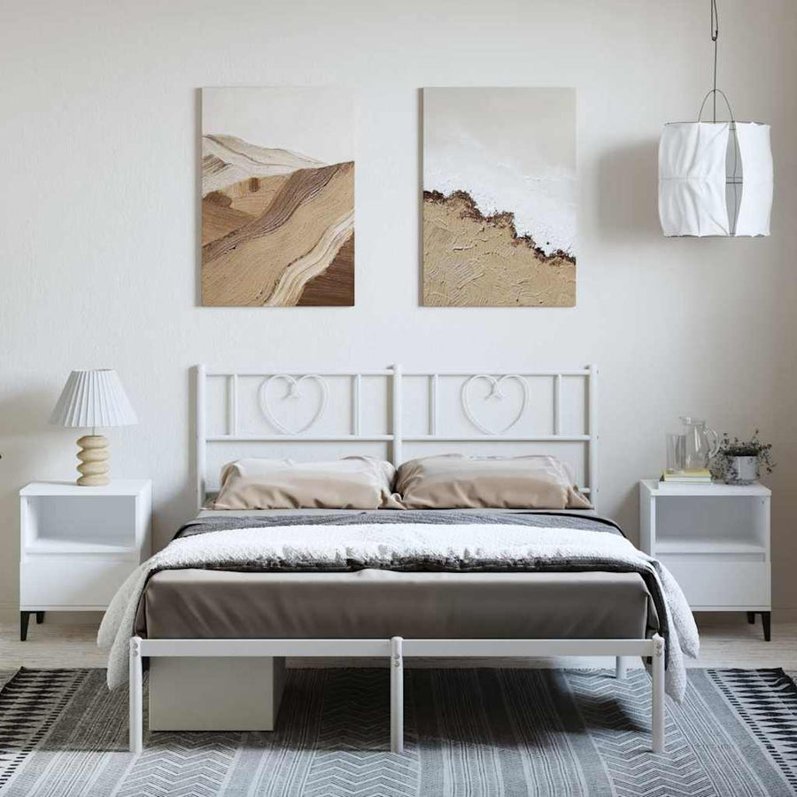 Bedframe Metaal 135 x 190 cm Wit met hoofdbord