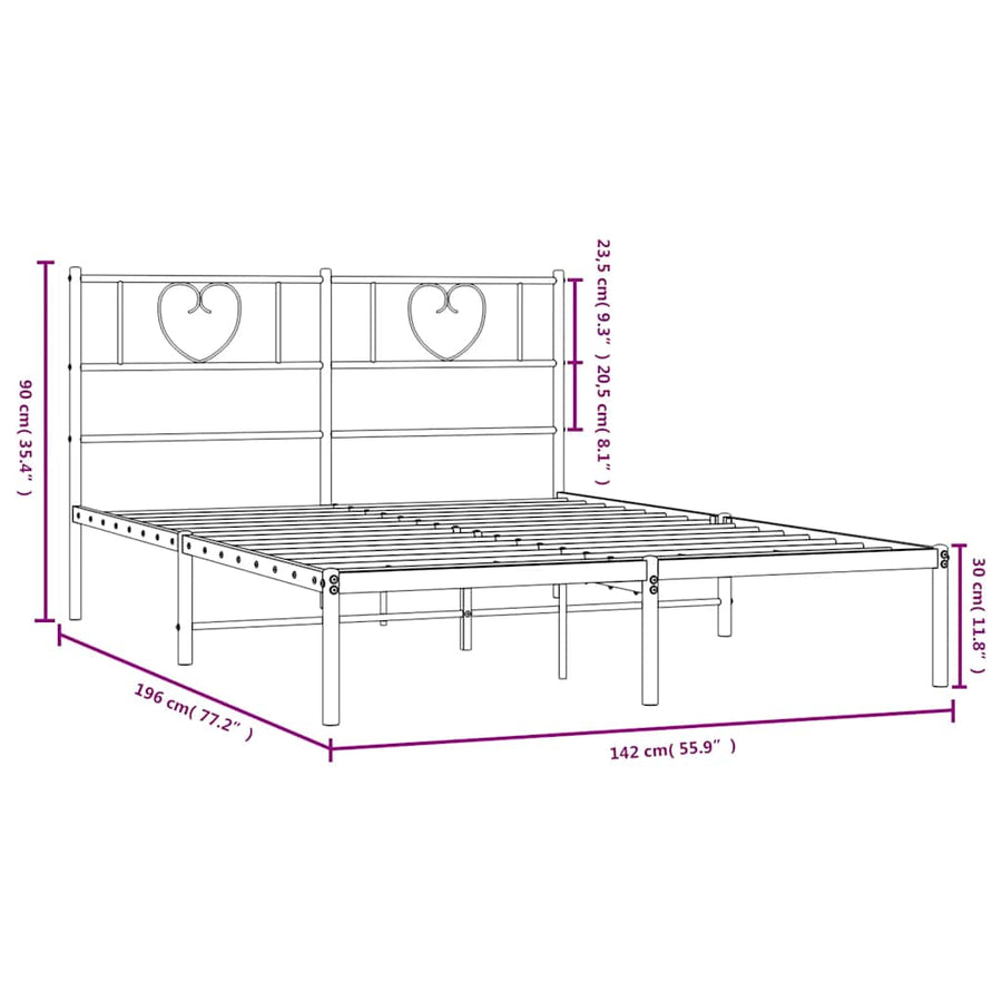 Bedframe Metaal 135 x 190 cm Wit met hoofdbord