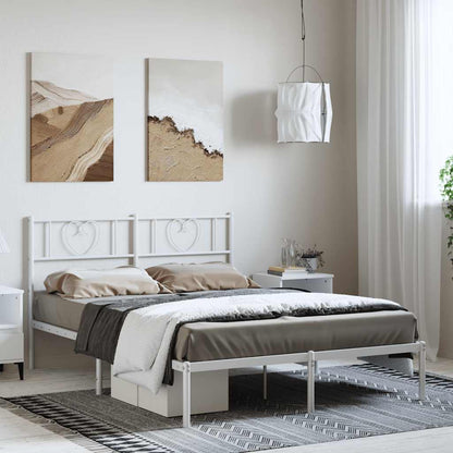 Bedframe Metaal 135 x 190 cm Wit met hoofdbord