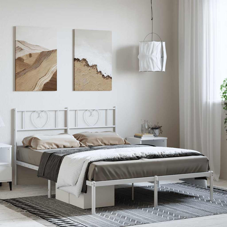 Bedframe Metaal 135 x 190 cm Wit met hoofdbord