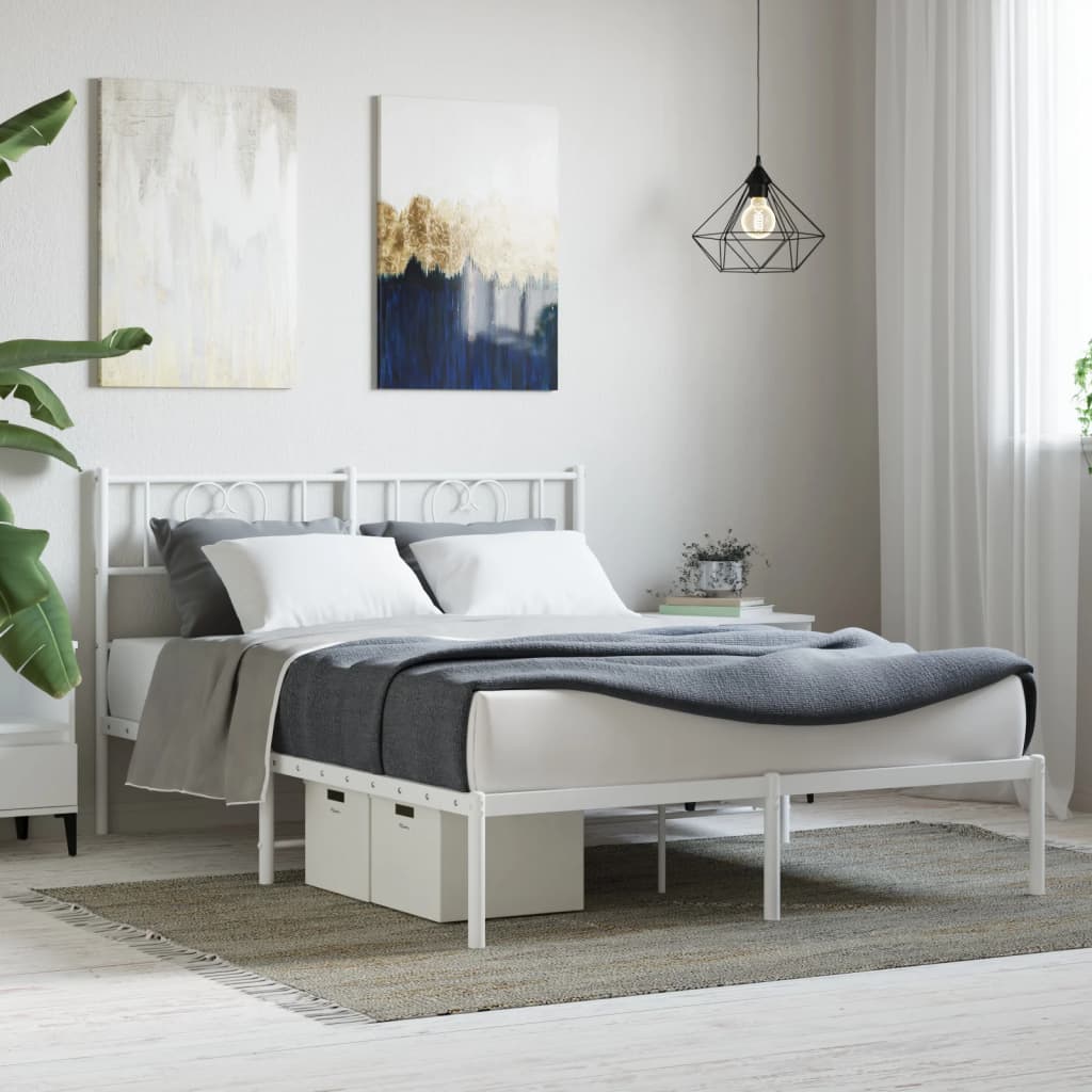 Bedframe Metaal 140 x 190 cm Wit met hoofdbord