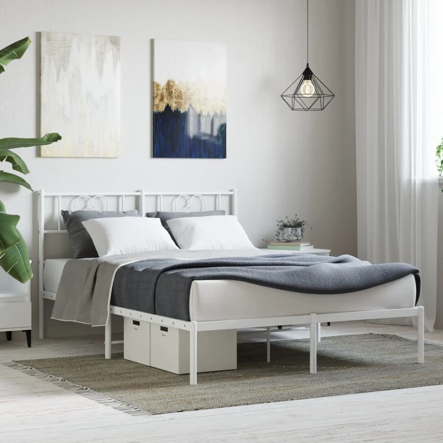 Bedframe Metaal 140 x 190 cm Wit met hoofdbord
