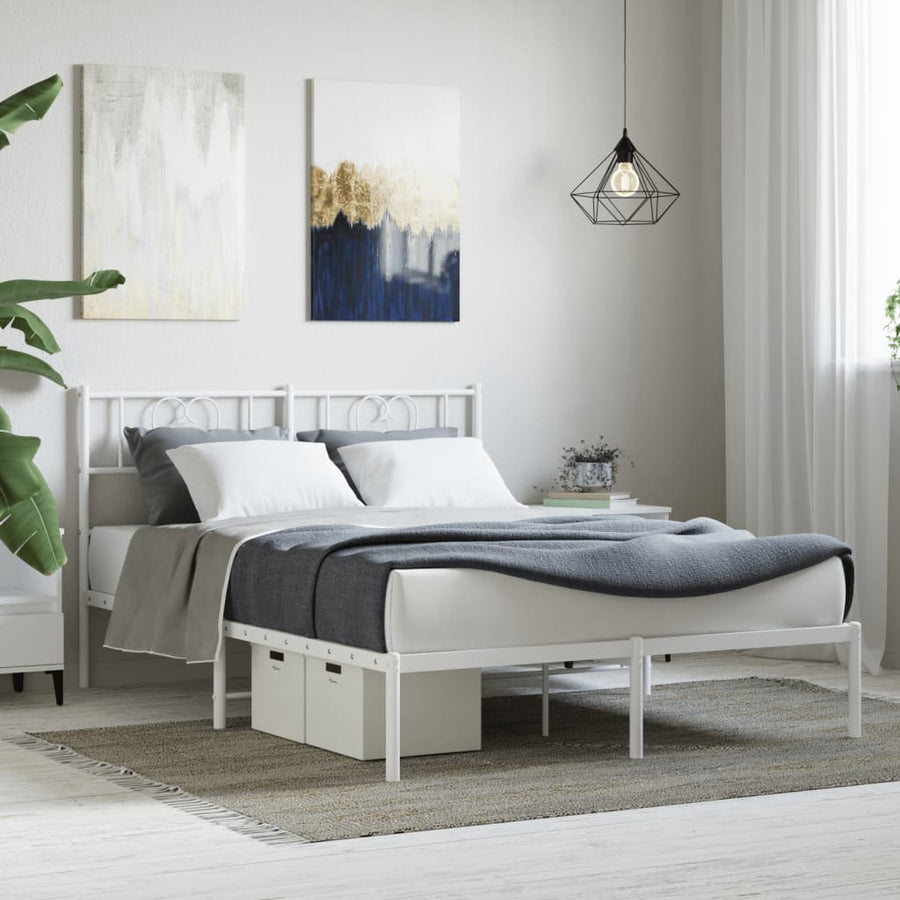 Bedframe Metaal 140 x 200 cm Wit met hoofdbord
