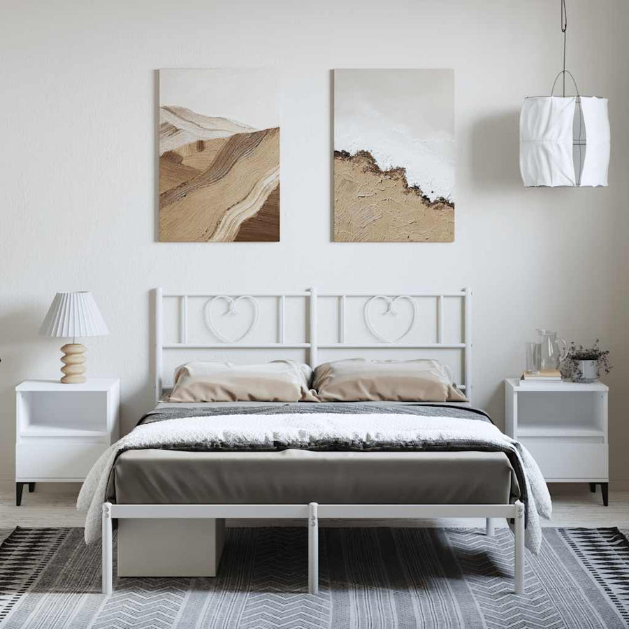 Bedframe Metaal 150 x 200 cm Wit met hoofdbord