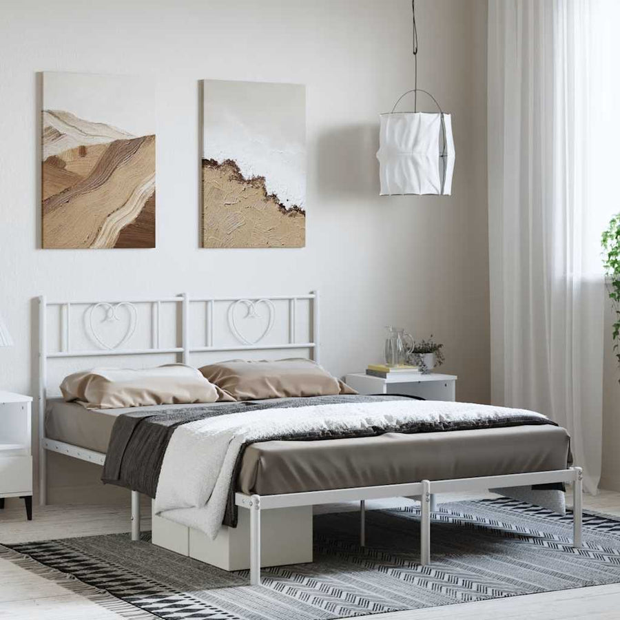 Bedframe Metaal 150 x 200 cm Wit met hoofdbord
