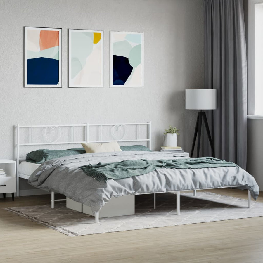 Bedframe Metaal 183 x 213 cm Wit met hoofdbord