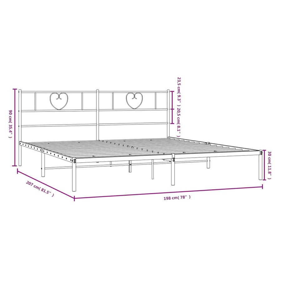 Bedframe Metaal 193 x 203 cm Wit met hoofdbord