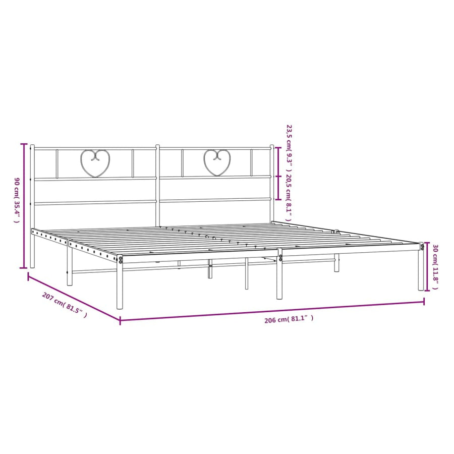 Bedframe Metaal 200 x 200 cm Wit met hoofdbord