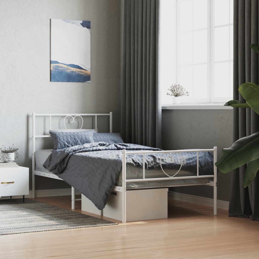 Bedframe Met Hoofd- En Voeteneinde Metaal 75 x 190 cm Wit met hoofdbord & voetbord