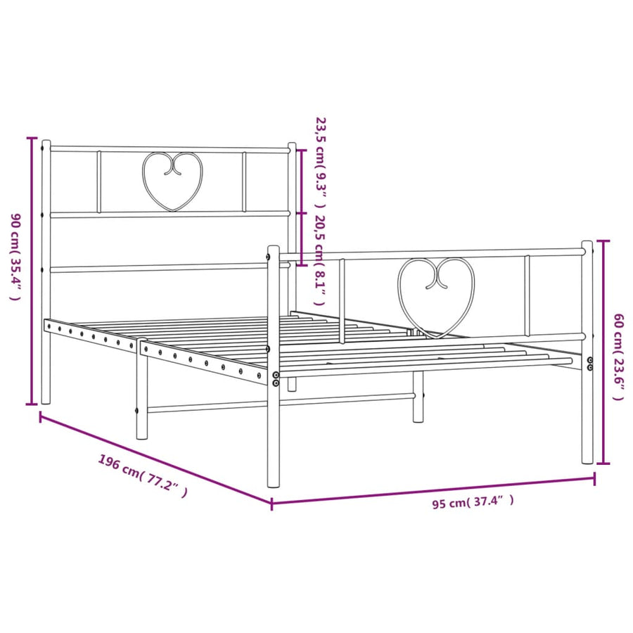 Bedframe Met Hoofd- En Voeteneinde Metaal 90 x 190 cm Wit met hoofdbord & voetbord