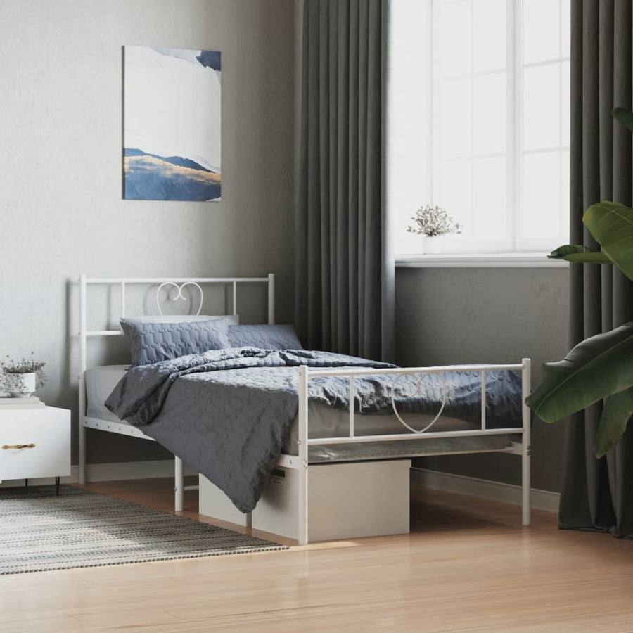 Bedframe Met Hoofd- En Voeteneinde Metaal 90 x 190 cm Wit met hoofdbord & voetbord