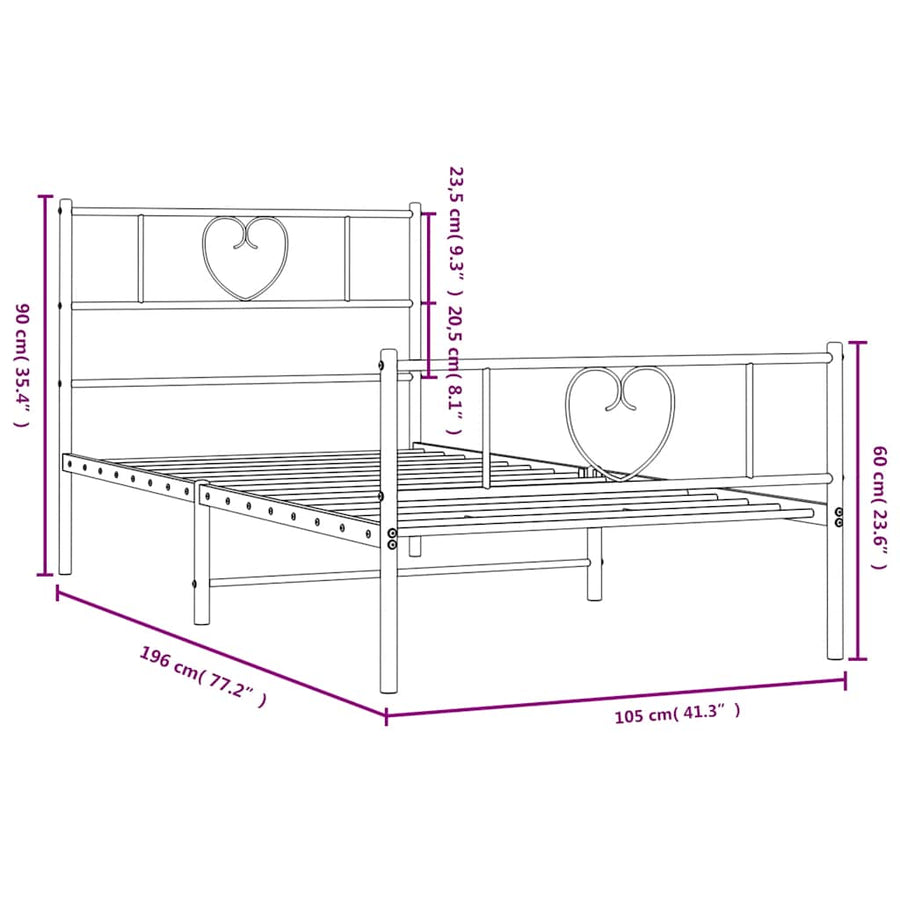 Bedframe Met Hoofd- En Voeteneinde Metaal 100 x 190 cm Wit