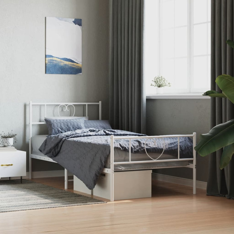 Bedframe Met Hoofd- En Voeteneinde Metaal 107 x 203 cm Wit