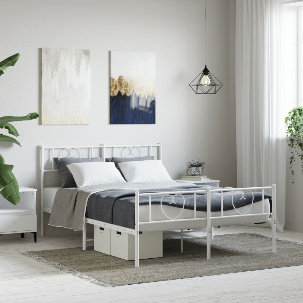 Bedframe Met Hoofd- En Voeteneinde Metaal 120 X 190 Cm Wit met hoofdbord & voetbord