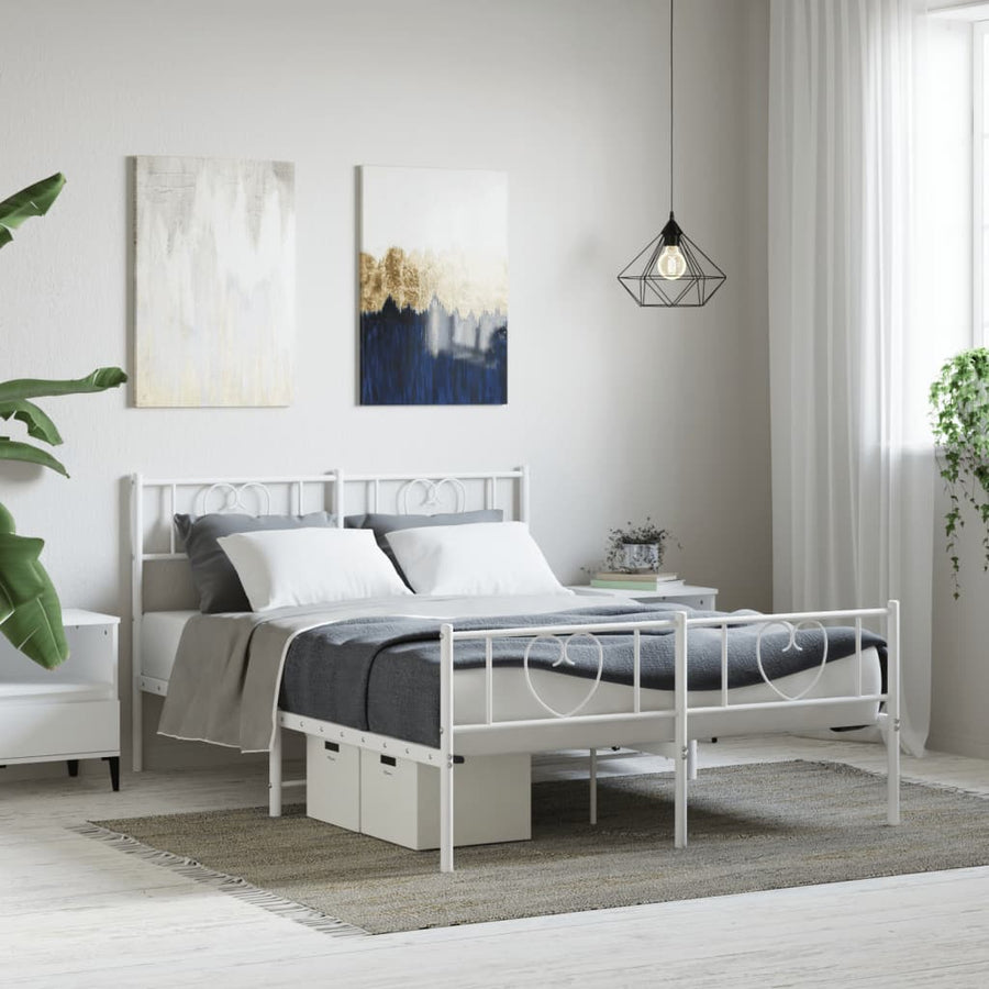 Bedframe Met Hoofd- En Voeteneinde Metaal 120 X 190 Cm Wit met hoofdbord & voetbord