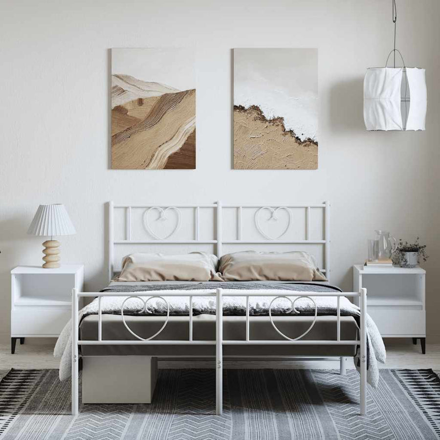 Bedframe Met Hoofd- En Voeteneinde Metaal 135 x 190 cm Wit