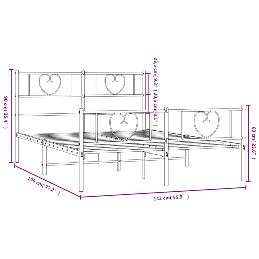 Bedframe Met Hoofd- En Voeteneinde Metaal 135 x 190 cm Wit