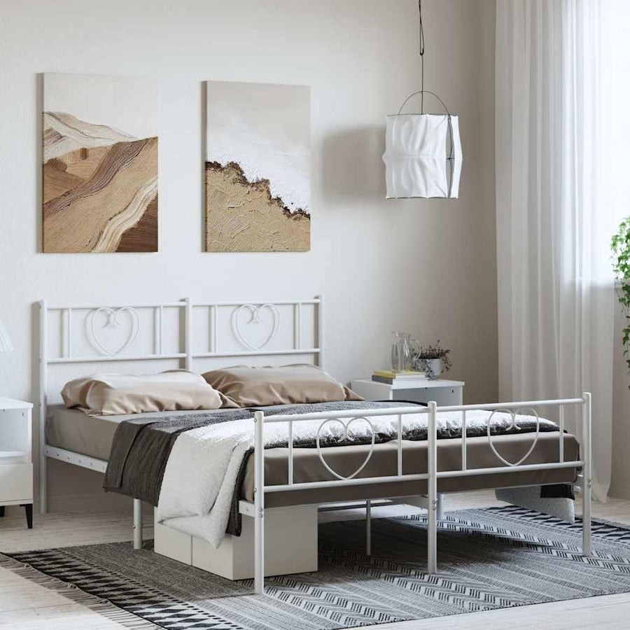 Bedframe Met Hoofd- En Voeteneinde Metaal 135 x 190 cm Wit